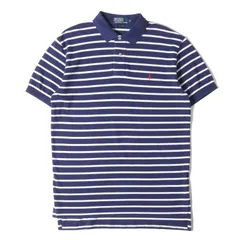 POLO Ralph Lauren ポロ ラルフローレン ポロシャツ サイズ:M 90s - 00s ワンポイント 鹿の子 ボーダー 半袖ポロシャツ オールド ネイビー ホワイト 紺白 90年代 ヴィンテージ 古着 トップス【メンズ】