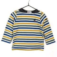 ミキハウス ダブルビー ダブルB MIKIHOUSE DOUBLE.B Tシャツ ロンT マルチボーダー ロゴ くま 刺繍 フェイクレイヤード 肩ボタン コットン 長袖 90 マルチカラー 男の子 KIDS