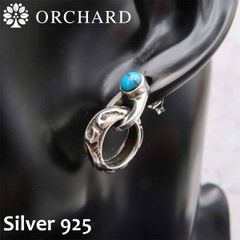 スターリングシルバー925 ターコイズストーン 青緑色 唐傘模様 フープピアス 両耳セット メンズ レディース