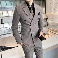 [L]春 コーデ メンズ  服 シンプル ファッション オシャレ 大人 かっこいい 大きいサイズ ストリート 紳士服 ダブルブレスト スーツ 韓国スタイル スリムフィット ビジネス ストライプ