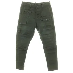 【新品】ディースクエアード DSQUARED2 ダメージ＆リペア加工 ストレッチ コットン カーゴパンツ ダークオリーブ【サイズ42】【メンズ】