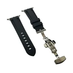 Apple Watch バンド シリコン Dバックル バタフライバックル ラバー ベルト メンズ 男性用 アップルウォッチブ ブラック×シルバー 42 44 45 49mm