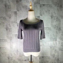 美品<!-利用不可文字-!> プロポーション PROPORTION ニット セーター　【M】 グレー 半袖 Uネック パール 飾りボタン 5分袖 五分袖 カジュアル