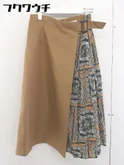 ◇ NATURAL BEAUTY BASIC バックジップ 総柄 切替 膝下丈 台形 スカート サイズM キャメル レディース  【1109100017884】