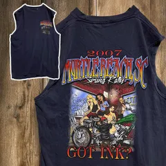 BHDK バイク タンクトップ ビンテージ 古着 ネイビー ボーンズ ガイコツ スカル ビーチ ツーリング ラリー ピンナップガール セクシー Mサイズ  p10/