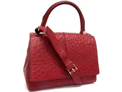 ■極上■本物■極美品■ Max Mara マックスマーラ オーストリッチ 2WAY ワンハンドル ハンドバッグ ショルダー 肩掛け レッド系 FM3872のサムネイル
