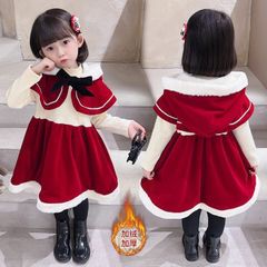 サンタ コスプレ 子供服 子供 サンタクロース クリスマス コスチューム 女の子 赤ずきん キッズ ワンピース マント 2点セット フード付き サンタ服 サンタコス サンタ コスプレ衣装 ポンチョ 長袖 裏起毛fuzhuang929
