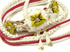 平和屋着物●和装小物　振袖用帯締め　装飾　つまみ細工　パール　ビーズ　鈴　金糸　逸品　AAAY7997ay