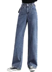 [アイカ] デニムパンツ ジーンズ ジーパン Gパン ワイドパンツ ルーズパンツ ワイドレッグ ストレート ハイウエスト ゆったり ブーツカット ウォッシュ加工 無地 レディース