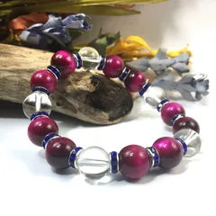 ピンクタイガーアイ&水晶 パワーストーン ブレスレット 12mm （ダークブルー）メンズ・レディース　男性・女性　数珠ブレス　開運  [24]