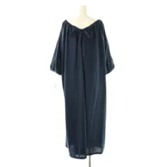 ティアクラッセ Tiaclasse 後ろリボンバルーンスリーブワンピース ミモレ ロング 五分袖 L 紺 ネイビー /AT ■OS