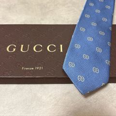 美品 GUCCI グッチ シルク 100％ 水色 ライトブルー 254-655