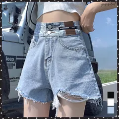 送料無料 ダメージ加工デニムショートパンツ 韓国風ホットパンツ レディース ハイウエスト ショーパン ヴィンテージ風 デニム短パン カットオフ ボトムス ミニ丈ズボン 夏着やせジーンズ美脚 裾フリンジ デニム お洒落ストリート服