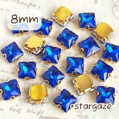 【 10個 】 8mm ガラス製 スクエアストーン ビジュー カボション コバルトブルー