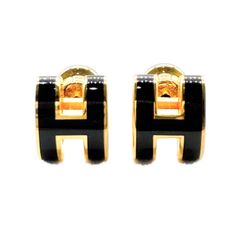 エルメス(HERMES) ポップアッシュ ミニ ピアス 黒 ラッカーメタル ゴールド金具 新品同様 レディース アクセサリー ピアス