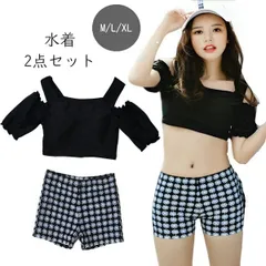 レディース水着 体型カバー セパレート ショートパンツ付き 2点セット 黒 ブラック デイジー柄 花柄 半袖風 オフショルダー風 トップス付き スポーティ カジュアル ガーリー 大人可愛い ママ水着 ペアルック リンクコーデ カップルw9109 SW