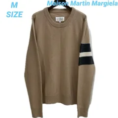 Maison Martin Margiela マルタンマルジェラ カシミヤ混ウール クルーネックニット  セーター 袖ライン ベージュ×チャコールグレー×オフホワイト メンズ 秋 ゴーゴー古着久喜倉庫店B9309のサムネイル