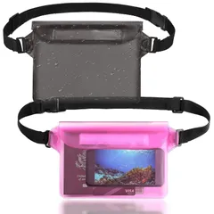 【迅速発送】xunbida 防水ポーチ【2024新登場・2個セット 】防水ケース IPX8認証 完全防水 スクリーンタッチ可能 肩かけ 斜め掛け 大容量 軽い 小物収納 調整可能なベルト付き 防水ウエストバッグ PVC素材 三重チャック スマホ iPhone用