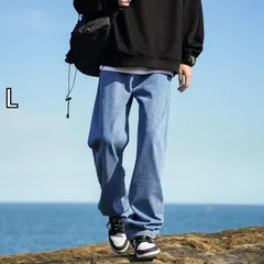 [L]メンズ ファッション 服 オシャレ シンプル 大人 かっこいい 大きいサイズ ストリート 紳士服 アメリカン ジーンズ 春　秋 ストレート カジュアル パンツ ウォッシュ ワイド レッグ
