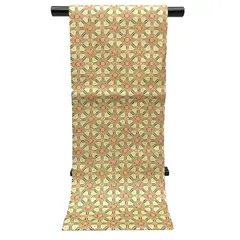 京やK445 正絹 名古屋帯 龍村美術織物 たつむら 全通帯 全通開き名古屋 小蜀紅錦文様 卵色 イエロー フォーマル～カジュアルまでOK 仕立て上がり 美品