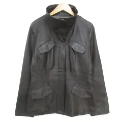 エムケー ミッシェルクラン MK MICHEL KLEIN フェイクレザージャケット ミドル丈 スタンドカラー 総裏地 ジップアップ 40 ダークブラウン 茶 /FF5のサムネイル