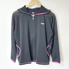 (^w^)b FILA フィラ ジップアップ メッシュパーカー 日除け UV ウエア フーディ ポリエステル100% 羽織り 薄手 シンプル カジュアル スポーツ 運動 トレーニング ブラック 黒 レディース サイズL