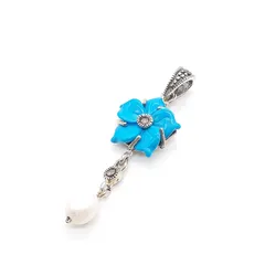 ネックレス ペンダントトップ SILVER 925 マーカサイト ターコイズカラー フラワー パール 真珠 シルバーチャーム