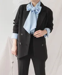 夢展望公式 [新品未使用] リボンタイロングカフスブラウス [ブルー] 他カラー別ページ有 rectangle ブラウス・シャツ ブラウス・シャツ（長袖） 535250-02