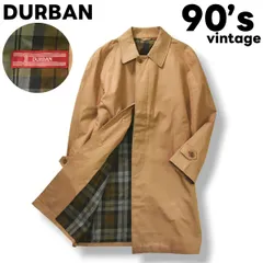 【上質】 90s ダーバン DURBAN 裏地チェック柄 コットン ステンカラーコート バルカラー バルマカーン アウター B3 ベージュ メンズのサムネイル