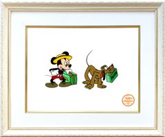 ディズニー セル画「旅のミッキー&プルート」展示用フック付 額縁カラー選択可 発送目安10～15営業日