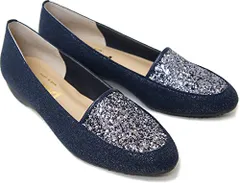 カッター パンプス 痛くない  歩きやすい ぺたんこ ローヒール グリッター 3E 日本製 外反母趾 コンフォート シューズ レディース 靴 ヒール 黒 as2661 22.5cm ネイビー