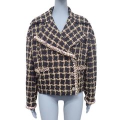 CHANEL(シャネル) No.5ボタン ツイードジャケット アウター アパレル ファッション 衣類 チェック 36 シルク コットン ブラック黒 ベージュ ピンク P70537 V61998 レディース 40802077411【中古】【アラモード】