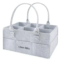 Ciilee Baby おむつストッカー オムツバッグ 大容量 取り外せハンドル オムツケース 折りたたみ ベビー 収納ボックス カゴ 車載旅行用バック 収納カコ 小物入れ 軽便 ベビー用品 育児用品入れ (仕切り6つ(灰)) 0のサムネイル