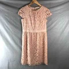 ニジュウサンク 23区 ワンピース フレンチスリーブ レース 花柄 綿 裏地付き くすみピンク系 38サイズ 948489
