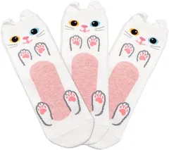 Banane D'or 猫柄 靴下 レディース ソックス アニマルソックス セット( ホワイト3足,  Free Size)