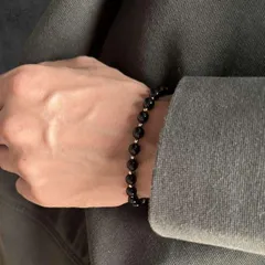 パールブレスレット メンズブレスレット ブラック シルバー バングル レディース