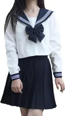 セーラー服 レディース 長袖 シャツ スカート 上下セット 前開き コスプレ JK 制服 コスチューム 白 ネイビー 高校生 uZ3J672