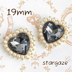 【 3個 】 19mm ハート パール付き センターパーツ ストーン ビジュー カボション グレー×ゴールドフレーム