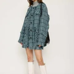 SLY スライ フリンジツイード セットアップ 上下セット ジャケット クラッシュ ツイード ショートパンツ 030GSA30-0320 030GSA31-0330 青 黒 ブルー ブラック フリーサイズ 春 ゴーゴー古着久喜倉庫店 No.446