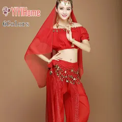 ベリーダンス レッスン着 衣装 セット ベリー 衣装 コスチューム ハロウィン コスプレ アラビアン仮装 パーティー アラビアン衣装 余興用 ヒップスカーフ パンツ スカート レッド ローズピンク ネイビー ライトブルー イエロー トライバル