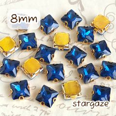 【 10個 】 8mm ガラス製 スクエアストーン ビジュー カボション ダークブルー