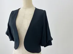 【 美品 ラメ入り ノーカラー パフスリーブ ジャケット ボレロ　black 11号 】