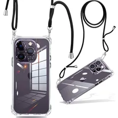 iPhone 14 Pro ケース クリア ショルダー 耐衝撃 ストラップ付き スマホケース アイフォン14 pro カバー 透明 軽量 薄型 TPUスマホ シリコン 紐付き 斜めがけ 織りストラップ付き 肩掛け 調節可能なショルダー クロスボディ 多目的 1