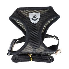 RIOSTUDIO 通気性メッシュハーネスリードセット 犬用 猫用 脱げない 簡単装着 ワンタッチ サイズ調整可能 光反射機能 お揃いのリード付 犬お散歩 わんことお出掛け[②ブラック]