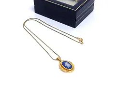 ■美品■ WEDGWOOD ウェッジウッド ジャスパー カメオ ネックレス ペンダント アクセサリー レディース ゴールド系×ブルー系 DI2440
