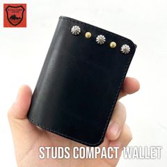 栃木レザー財布 コンパクト財布　コンパクトウォレット スタッズ財布　ミニ財布　日本製  WL001W-ST1