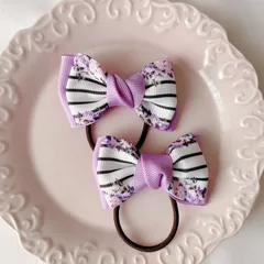 フラワーエッジストライプヘアゴム　キッズツイン