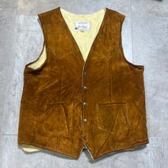 JO-O-KAY  70s  レザーベスト  スウェード  ノーカラー  S〜Msize ブラウン  茶色  ボア  ダブルポケット  革  ヴィンテージ  古着