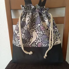 ハンドメイド　大容量　巾着トート　猫柄