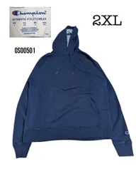 os00501 Championチャンピオン古着裏起毛プルパーカー　ネイビー2XL